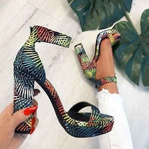 Floral Block High Heel Open Toe Platform US 10